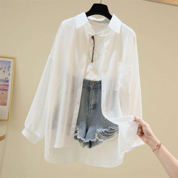 

white sunscreen shirt womens long sleeves thin summer medium and chiffon uv resistant air conditioner cardigan