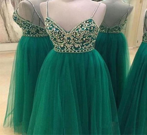 

2020 new dark green a line evening dresses with crystal beaded spaghetti straps prom dresses sparkly v neck backless formal evenin5882181, Black;red