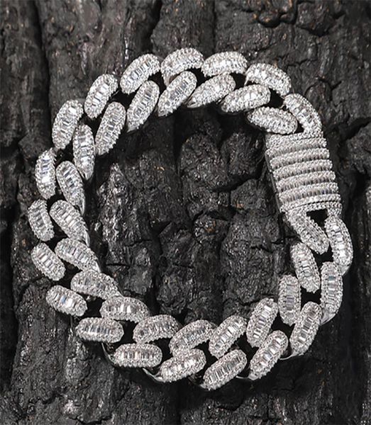 

15mm baguette cuban link iced out bracelets 14k white gold icy cubic zirconia jewelry 7inch 8inch hiphop bracelet8769233, Black