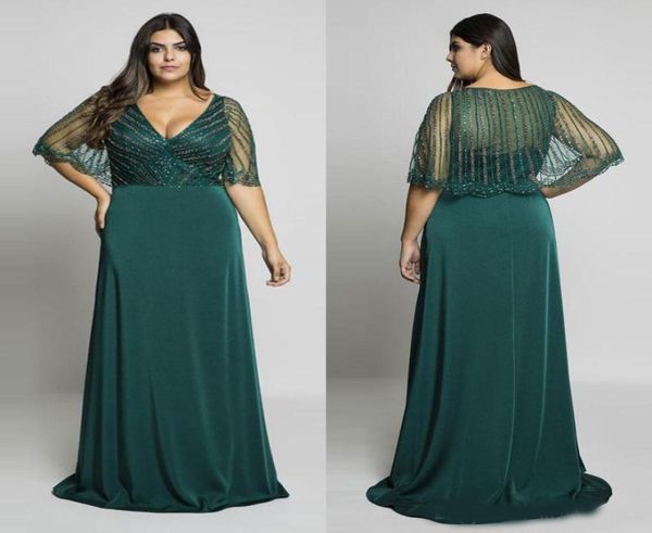 

hunter green beading plus size prom dresses vneck evening gowns with wrap aline floor length long formal dress4891247, Black