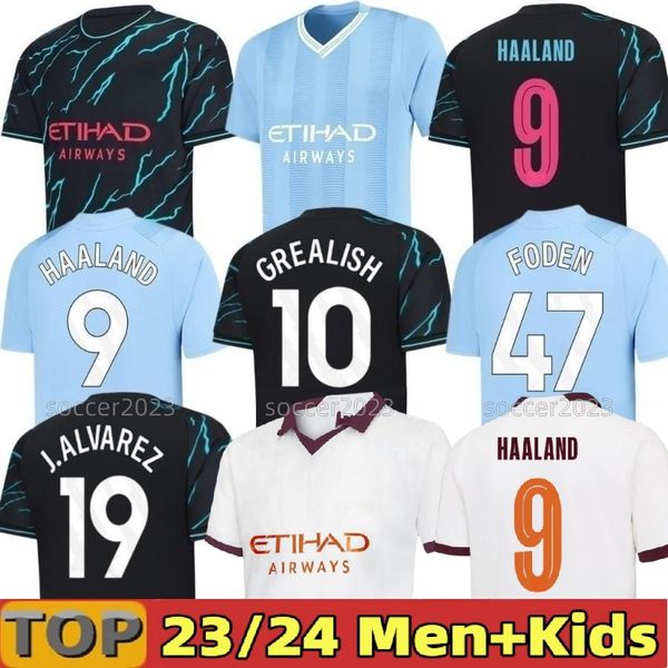 

23 24 erling haaland mans cities soccer jerseys phillips grealish de bruyne foden 2023 2024 manchesters football shirts men kids kit alvarez, Black;yellow