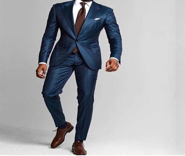 

dark blue mens suits 2021 wedding tuxedos slim fit one button beach groomsmen for men peaked lapel formal prom suit jacketpants 9991759, Black;gray