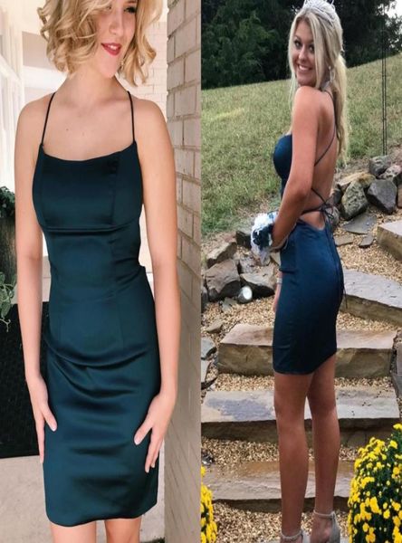 

forest green short prom dresses spaghetti straps sheath satin backless party dresses elegant evening gowns8722836, Black