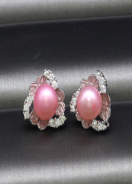 

925 sterling silver pearl ear stud earring freshwater round dyed pearl with silver empty bracket diy handmade earrings8850244, Golden