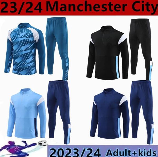 

23 24 manchesters tracksuit men kids 22 23 long sleeve man city training suit sportswear football survatment foot chandal, Black