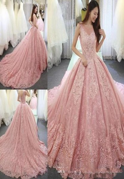 

luxury pink quinceanera dresses a line jewel cap sleeve sweep train prom dress lace applique backless sweet 16 dress2617177, Blue;red