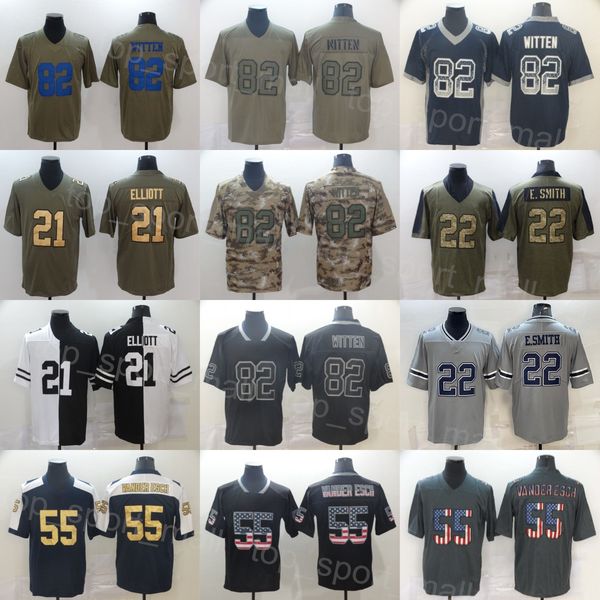 

man football 82 jason witten jersey 55 leighton vander esch 21 ezekiel elliott army green salute to service goddess hyphenation shadow smoke, Black;red