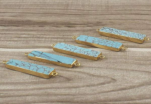 

natural rectangle turquoise connector pendant with double bail gold edged plated blue turquoise bar connectors jewelry jf18037836870, Silver