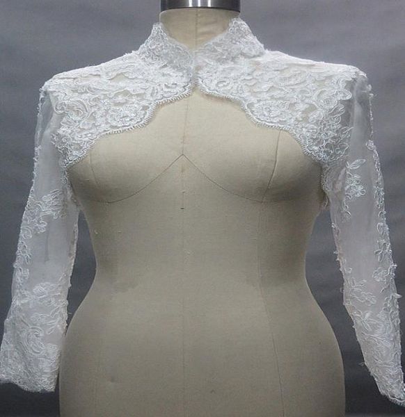 

solovedress new high neck lace wedding jacket long sleeves women custom made appliques lace cape bridal warps9359462, White