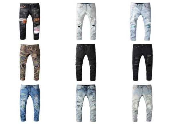 

mens amri jeans washed ripped embroidery biker pants for man fashion stretch slim small straight amr jeans size 2840amri3365527, Blue