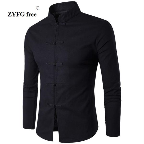 

men's shirt chinese tradition style 2017 new arrival male solid color mandarin collar business long sleeve casual shirt linen223a, White;black