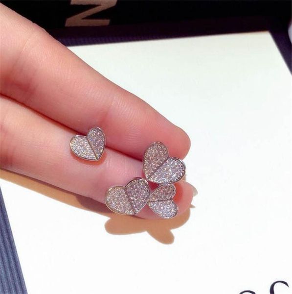 

new fashion jewelry 925 sterling silver pave white sapphire cz diamond gemstones party women sweet cute wedding stud heart earring7668619, Golden;silver