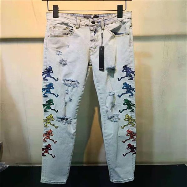

21ss luxurys designer pattern style mens jeans classics brand designers blue slim-leg painted motorcycle moto biker vi249z