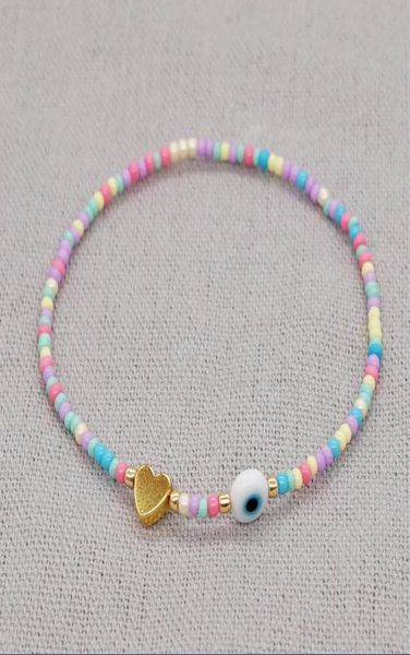 

fashion jewelry colorful seed beaded golden heart charm bracelet white glazed evil eye bracelets for women lovers2656835, Golden;silver