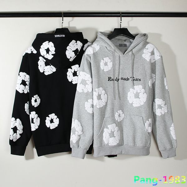 

men's hoodies sweatshirts 3d foam printing hoodie men women fleece embroidered sweatshirt graffiti pullovers ready made tears 230810, Black