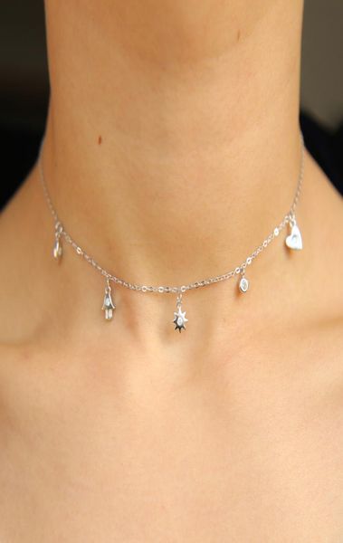 

wholelovely girl women jewelry lucky symbol charm necklace evil eye hamsa hand sun cz drop elegance 925 sterling silver choke9676057