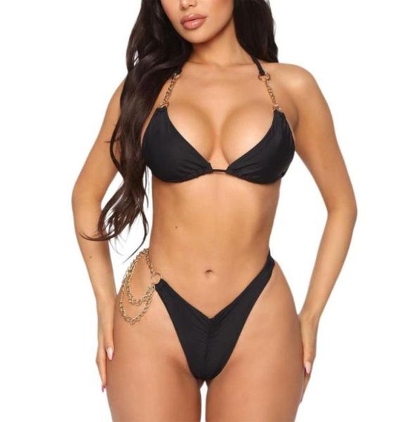 

hirigin women swimsuit bikinis set summer chain backless halter tight mid waist thong split bathing suit women039s swi3251491, White;black