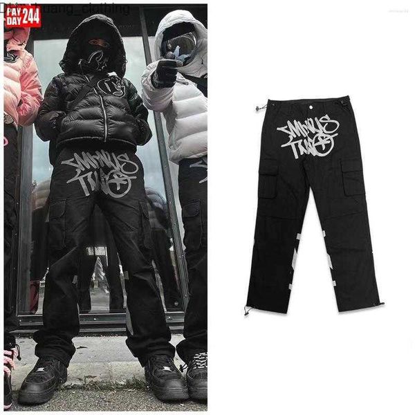 

men's pants minus two cargo harajuku minustwo casual loose punk rock straight wide leg trouser streetwear y2k pant retro street trend o, Black
