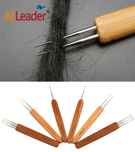 

3pieces professional wood handle hair extensions weaving crochet needle double dreading hook dreadlock tools for braid craft2487941, Brown