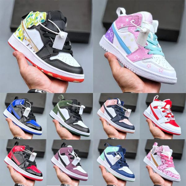 

childrens trainers sneakers infants 1s toddler kids 1 mid basketball shoe kid athletic shoes childrens pine green game royal scotts obsidian, Black