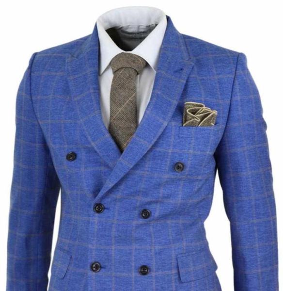

men suits and blazers 2021 blue mens check three piece double breasted suit gatsby mafia peaky blinders vintage 1920s costume homm8544309, White;black