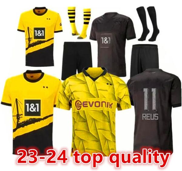 

23/24dortmund soccer jerseys bellingham adeyemi home football shirt haller hummels brandt reus men kids kit reyna bynoe-gittens all black sp, Black;yellow