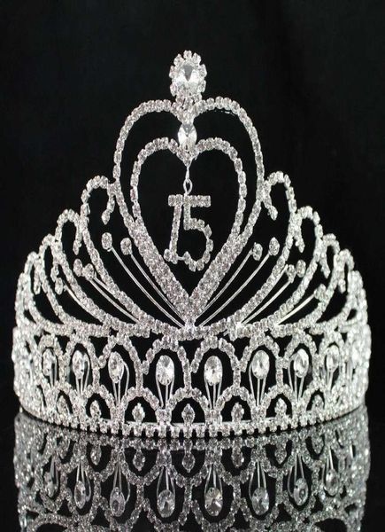 

janefashions quinceanera sweet 15 fifteen 15th birthday party coronas de clear white austrian rhinestone tiara crown y2008076117514, White;golden