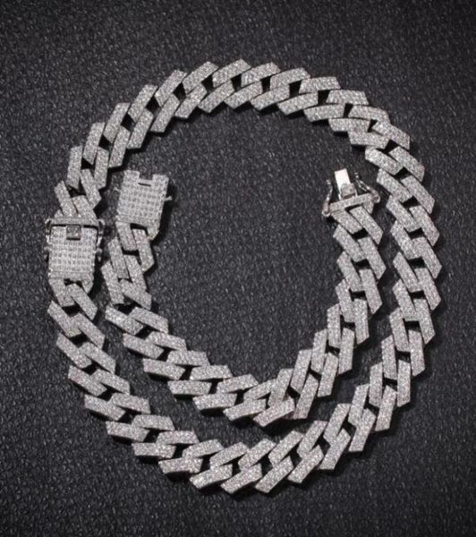 

20mm cuban link chains necklace fashion hiphop jewelry 3 row rhinestones cz zircon iced out necklaces for men drop 8423786, Silver