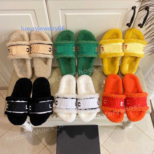 

designer slippers women slipper wool sandals platform shoes letter printing sandal woven fur shoe fluffy slide comfortable autumn winter hom, Black