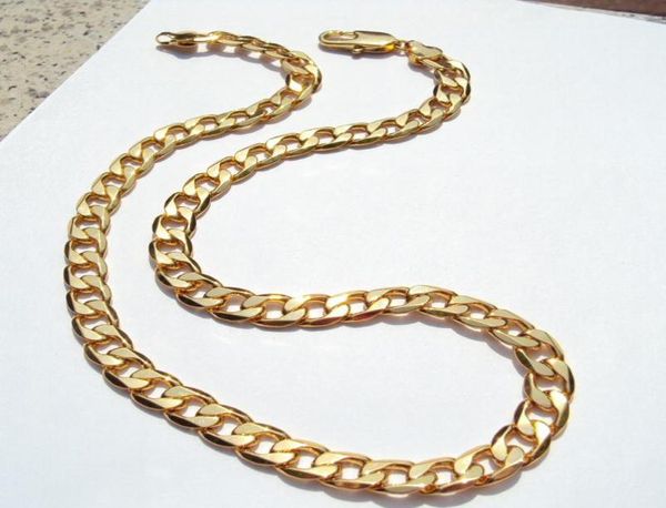 

24quot yellow solid gold authentic finish 18 k stamped 10 mm fine curb cuban link chain necklace men039s made in pendant neck8945424, Silver