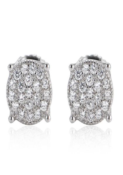 

925 silver hip hop iced out stud earrings for men women bling zircon cz gemstone silver earring hiphop rapper jewelry gift3491292, Golden;silver
