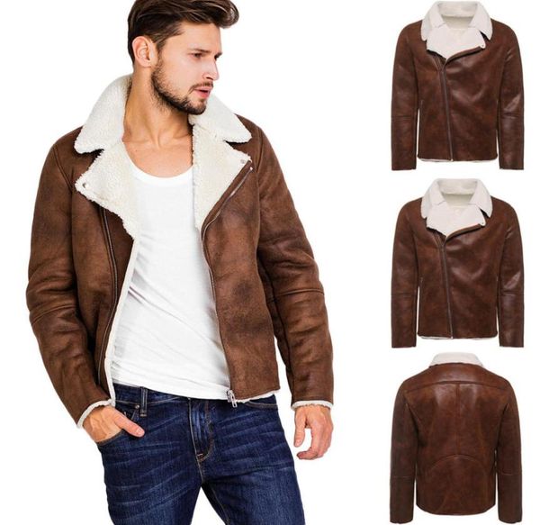 

pu leather casual man jackets warm fur liner zipperlapel leather motorcycle coat 2020 outwear long sleeve pu coats jackets3465861, Black