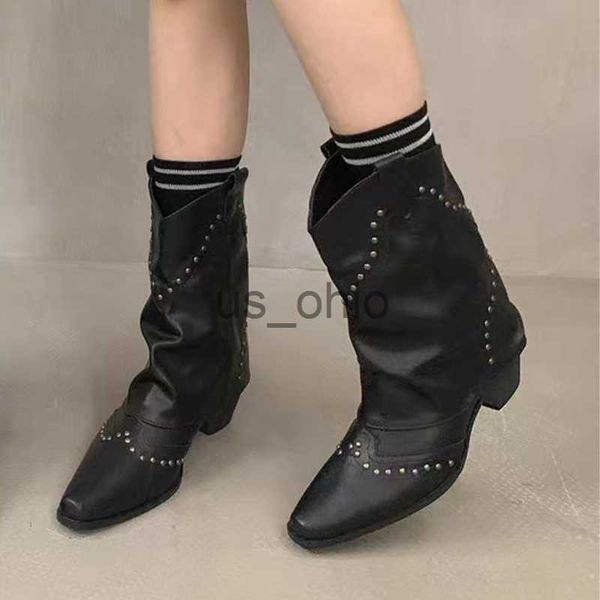 

boots knight boots women shoes mid heels pointed toe ankle chelsea boots 2023 winter new trend punk chunky fashion goth boots ladies j230811, Black