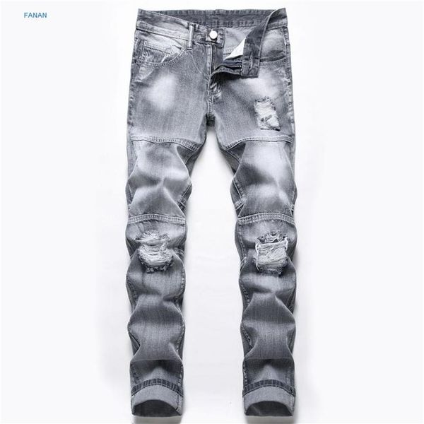 

men's jeans light grey with holes for men285b, Blue