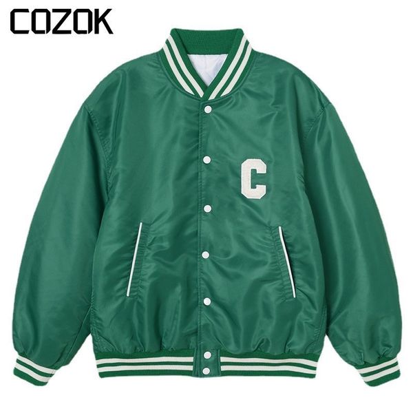 

mens jackets sports retro green baseball jacket men high street letter embroidery thick varsity loose bomber college coats 230810, Black;brown