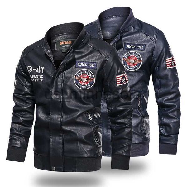 

men's jackets leather jacket men baseball jacket embroidered pu coats men's faux bomber pilot fleece jacket man stand collar biker, Black;brown