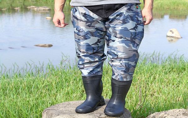 

half body pvc nylon waterproof catch fishing water trousers men women outdoor hunting angling wearproof camouflage wader pants3439979, Camo;black