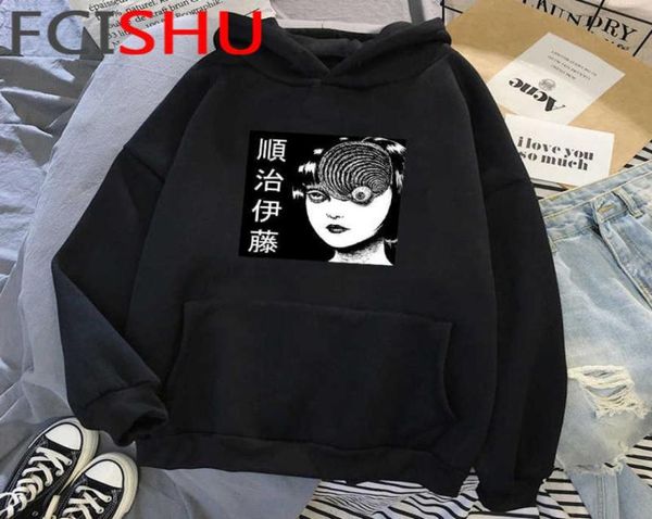 

junji ito horror funny cartoon winter warm hoodies men harajuku manga japanese anime sweatshirt hip hop streetwear hoody male x0614863182, Black