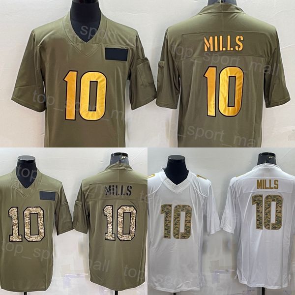 

man 10 davis mills football jersey olive salute to service camo army green usmc color rush vapor untouchable for sport fans all stitching pu, Black;red