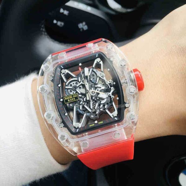 

watches wristwatch luxury richa milles designer 2022 transparent men's hollow out fully automatic mechanical watch luminous tape fashio