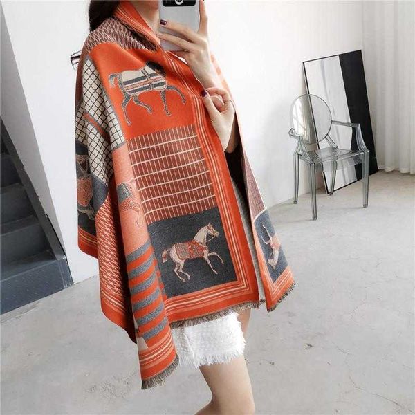 

h ermes winter and autumn scarves for sale 2023 new imitation cashmere scarf women's warm thick air conditioning shawl long horse wool, Blue;gray