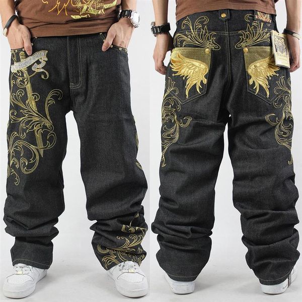 

whole-2016 new mens hip hop baggy jeans for street dancing & skateboard loose fit embroidery plus size 30 to 201u, Blue
