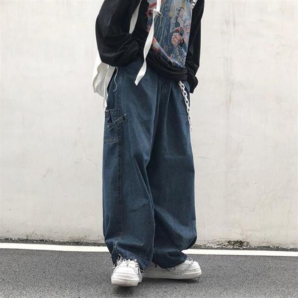 

new fashion men's wide-leg jeans jeans pants male straight pants loose baggy denim1353u, Blue