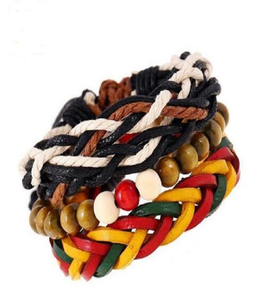 

trendy 3 in 1 economy wooden beads bracelets women handmade jamaican reggae red yellow and green jewelry for travel souvenir diy7717045, Black