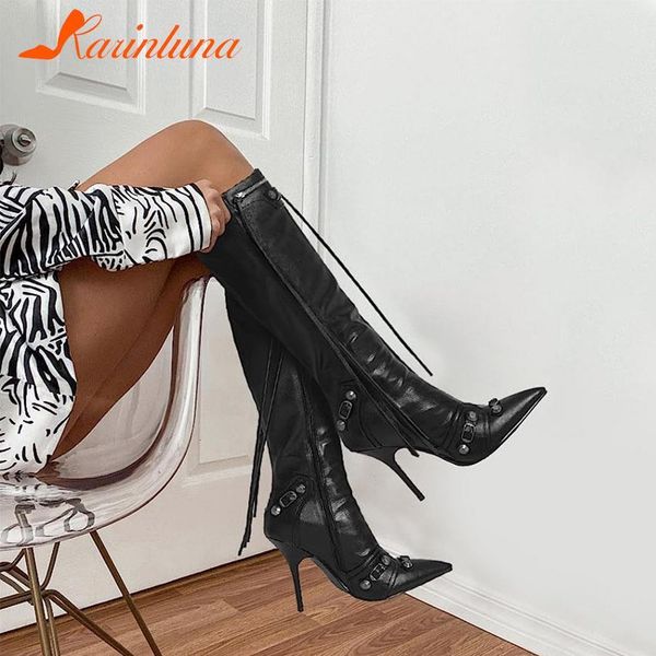 

boots knee high boots winter boots brand super high thin heels with rivet retro fashion cool for women summer sandal 230811, Black