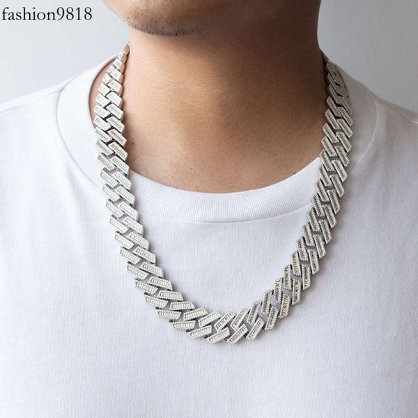 

hip hop necklace sterling sier 20mm baguette cut diamond iced out moissanite cuban link chain, Silver