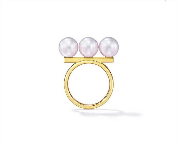 

light luxury tiffay's same balance wood series ring natural seawater pearl 18k gold round temperament light luxury finger, Golden;silver