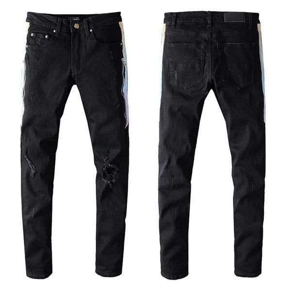 

new design mens designer jeans slimleg vintage fold black style hole fashion mens jeans slim motorcycle biker causal hip hop pants2632, Blue