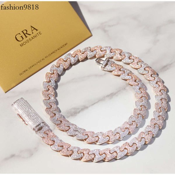 

rts jewelry 11mm wide two tones gold plated sterling sier d color vvs moissanite cuban link chain, Silver