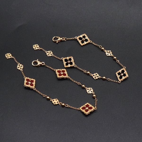 

18k gold brand luxury clover designer charm bracelet geometry court style ethnic retro vintage elegant link chain bracelets bangle jewelry f, Golden;silver